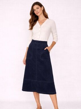 Boden Navy Corduroy Midi Skirt Women 2 A-Line Classic Modest Preppy Minimalist